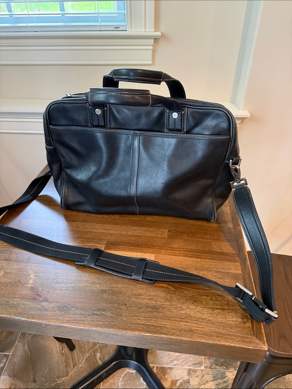 Women's Coach Black Leather Briefcase Bag with Shoulder Strap